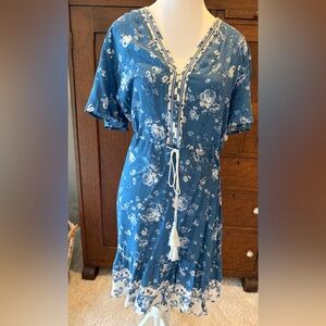 Blue Floral Dress with Tassel Tie